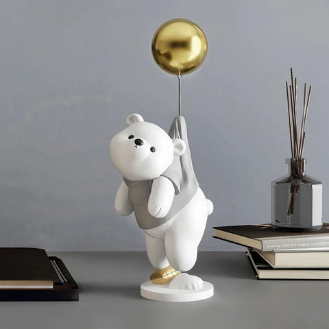 Escultura Decorativa Ursinho Balaão Cinza | TrendHaus - Decoração para Casa