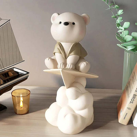 Escultura Decorativa Ursinho Avião de Papel Bege | TrendHaus - Decoração para Casa