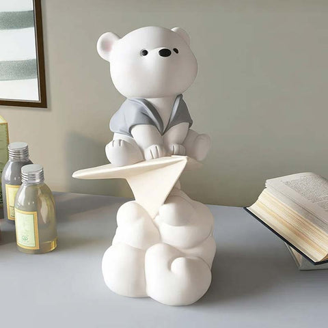 Escultura Decorativa Ursinho Avião de Papel Cinza | TrendHaus - Decoração para Casa