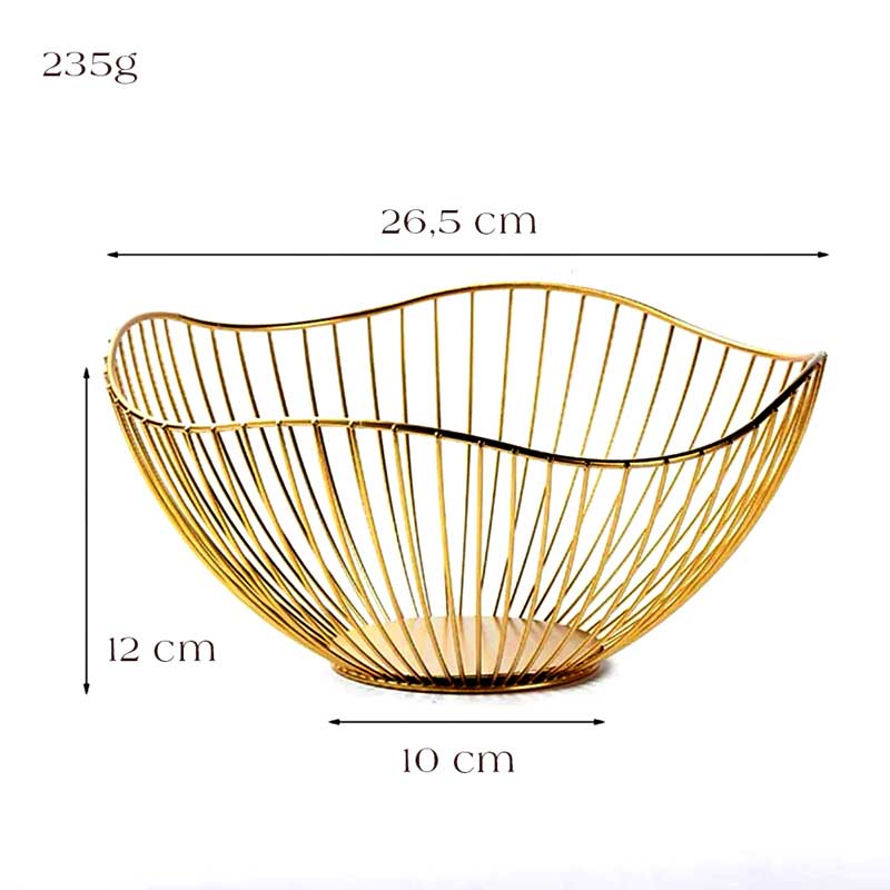 Fruteira de Mesa Wire Bowl Dourada - Medidas | TrendHaus - Decoração para Casa