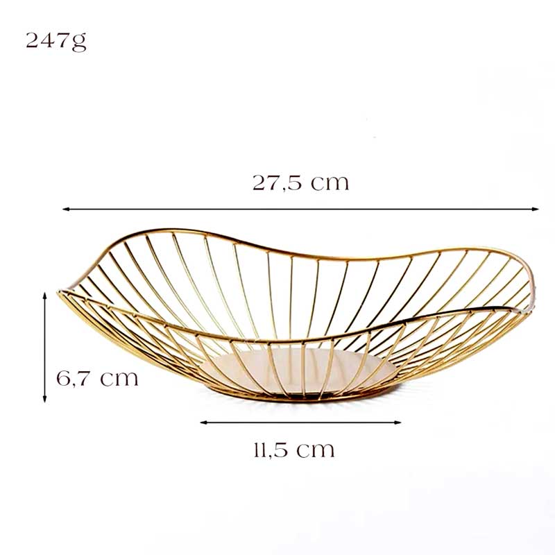 Fruteira de Mesa Wire Wide Dourada - Medidas | TrendHaus - Decoração para Casa