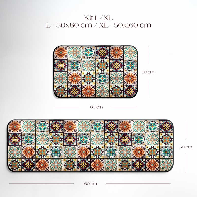 Jogo de Tapetes para Cozinha Ladrilhos Modelo A - 2 Peças - Kit de Tapetes L/XL | TrendHaus - Decoração para Casa