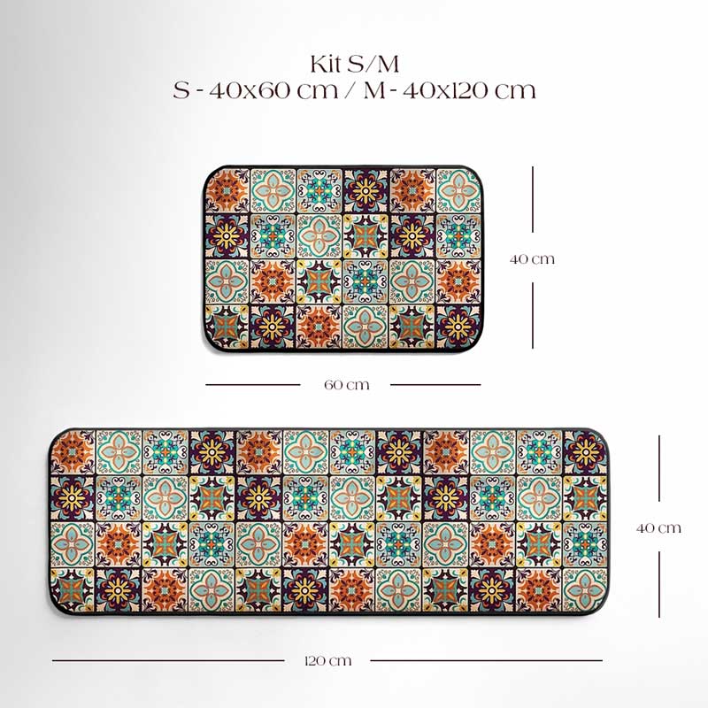 Jogo de Tapetes para Cozinha Ladrilhos Modelo A - 2 Peças - Kit de Tapetes S/M | TrendHaus - Decoração para Casa