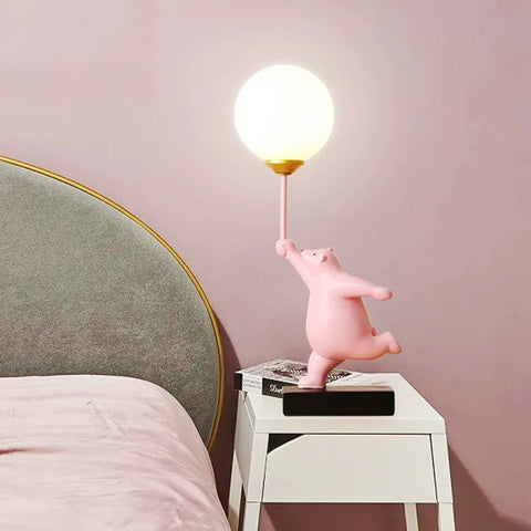 Luminária de Mesa Ursinho Lua Rosa Decora Quarto | TrendHaus - Decoração para Casa