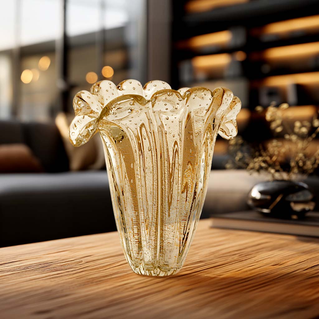 Murano Vaso Decorativo Firenze Transparente com Ouro 24K Decora Sala de Estar | TrendHaus - Decoração para Casa