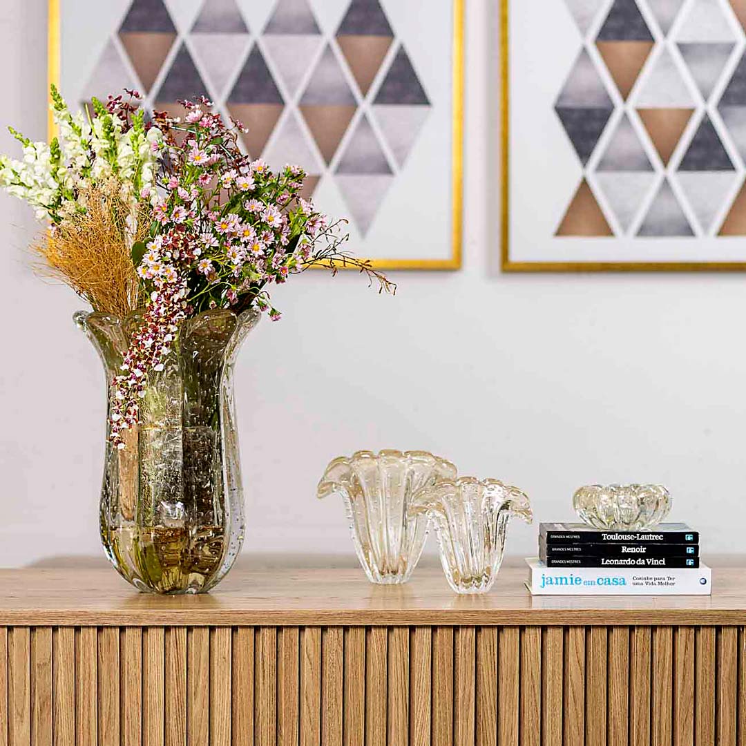 Murano Vasos Decorativos Firenze Transparente com Ouro 24K Decoram Sala | TrendHaus - Decoração para Casa