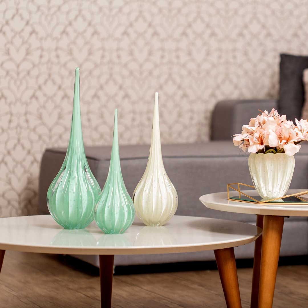 Murano Gota de Decoração Lighthouse Marfim com Verde Menta | TrendHaus - Decoração para Casa