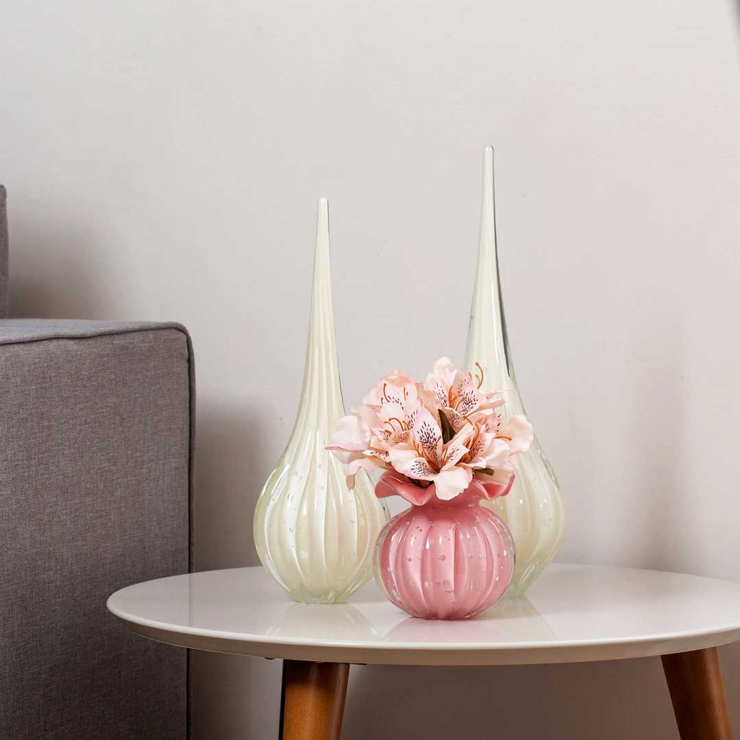 Murano Gota de Decoração Lighthouse Marfim com Rosa Candy 2 | TrendHaus - Decoração para Casa